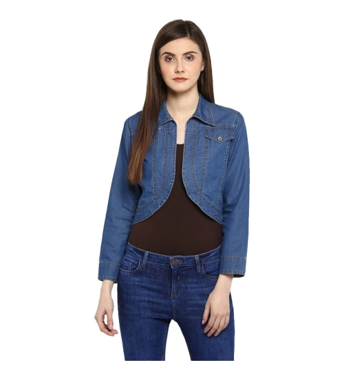 Women's Denim Solid 3-4th Sleeves Shrug (Blue)