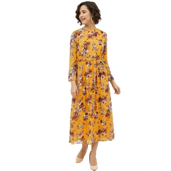 Dropship Women's Polyester Floral Long Sleeves Calf-length Dress (Multicolor)