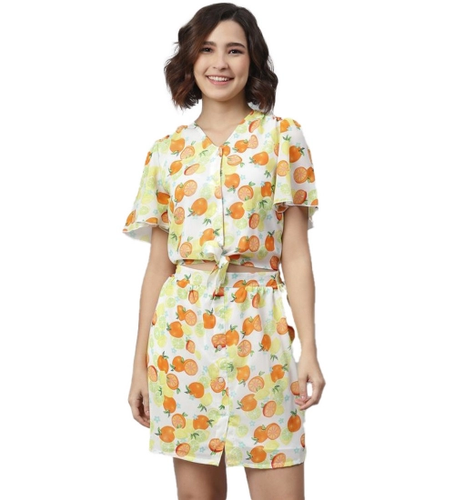 Women's Polyester Printed Flutter Above Knee Dress (Orange - Yellow)