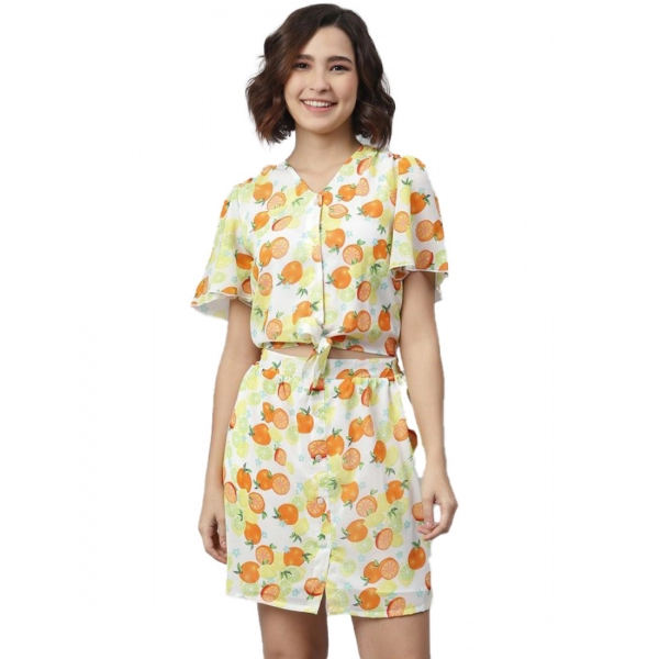 Dropship Women's Polyester Printed Flutter Above Knee Dress (Orange - Yellow)