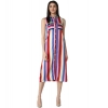 Dropship Women's Polyester Striped Sleeveless Calf-length Dress (Multicolor)