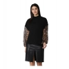 Women's Polyester Animal Print Long Sleeves Top (Black)