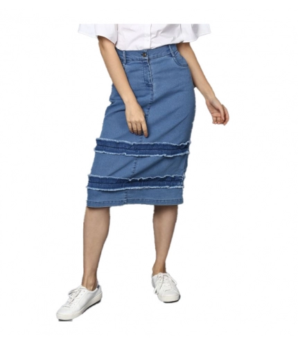 Women's Denim Washed Buttoned Skirt (Blue)