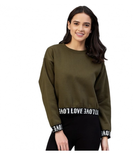 Women's Fleece Solid Long Sleeves Sweatshirt (Olive)