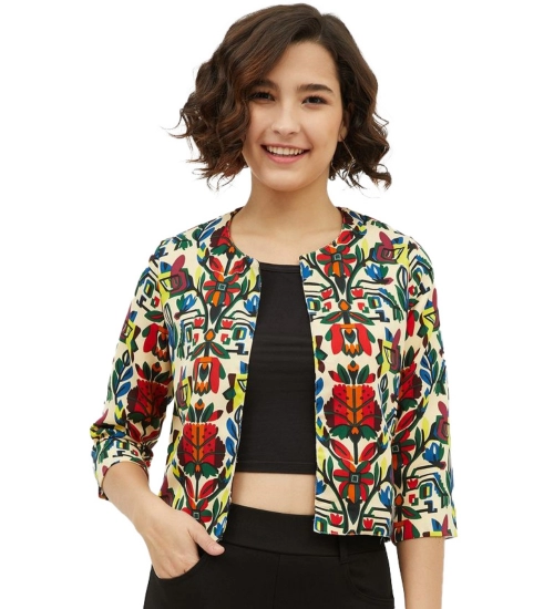Women's Polyester Floral 3-4th Sleeves Shrug (Multicolor)