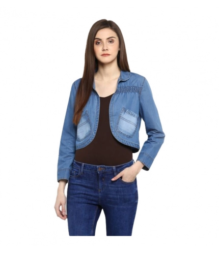 Women's Denim Smocking 3-4th Sleeves Shrug (Blue)