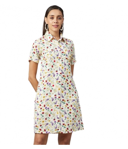 Women's Polyester Floral Short Sleeve Above Knee Dress (Multicolor)