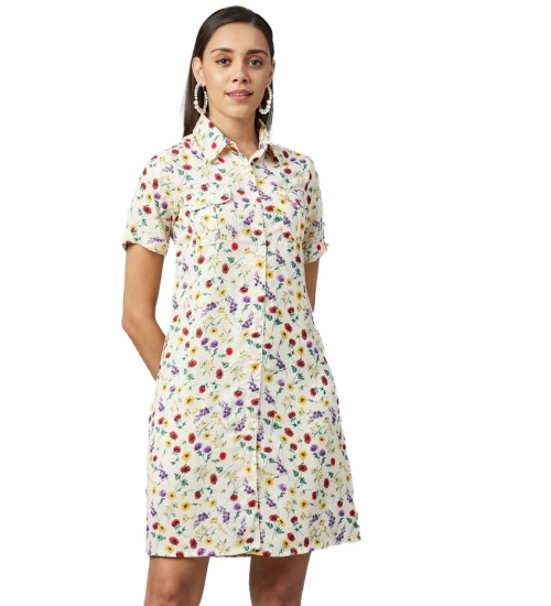 Women's Polyester Floral Short Sleeve Above Knee Dress (Multicolor)