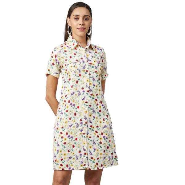 Dropship Women's Polyester Floral Short Sleeve Above Knee Dress (Multicolor)