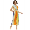 Dropship Women's Satin Chain Print Cap Sleeve Calf-length Dress (Multicolor)