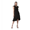 Dropship Women's Polyester Ruffled Cap Sleeve Knee-Length Dress (Black)