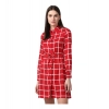 Dropship Women's Polyester Checkered Long Sleeves Above Knee Dress (Red)