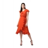 Dropship Women's Polyester Ruffled Cap Sleeve Knee-Length Dress (Orange)