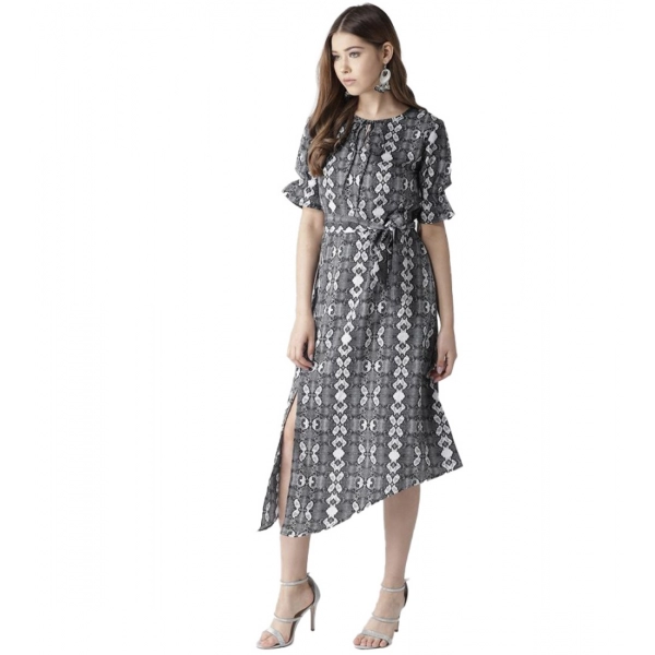 Dropship Women's Polyester Animal Print Short Sleeve Knee-Length Dress (Black - White)