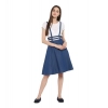 Dropship Women's Denim Solid Shoulder Straps Below Knee Dress (Blue)