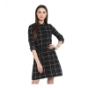 Dropship Women's Polyester Checkered Roll Up Sleeve Above Knee Dress (Black - White)