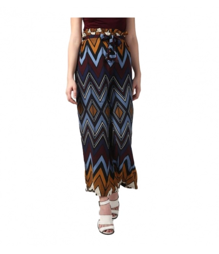 Women's Polyester Chevron Elasticated Trousers (Multicolor)