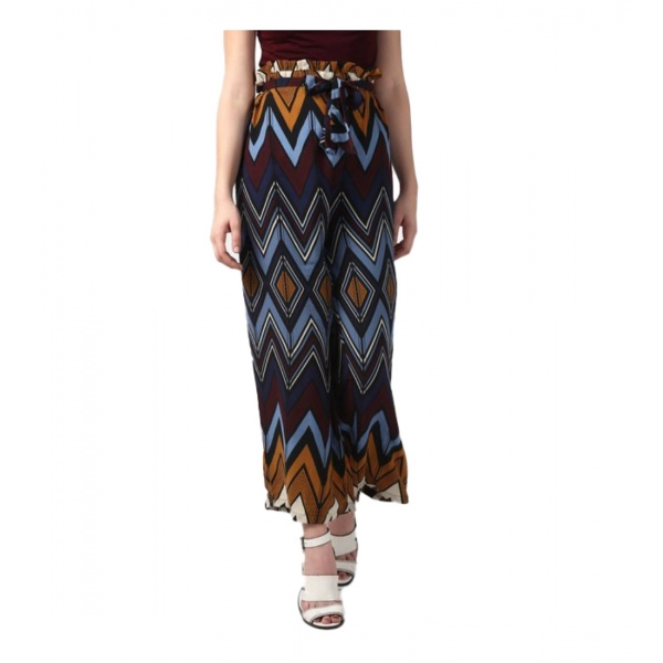 Dropship Women's Polyester Chevron Elasticated Trousers (Multicolor)