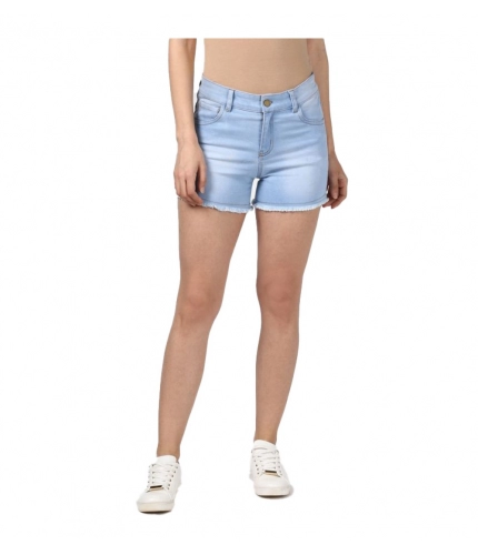 Women's Denim Solid Buttoned Shorts (Blue)