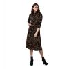 Dropship Women's Polyester Chain Print Roll Up Sleeve Below Knee Dress (Black - Yellow)