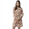 Dropship Women's Polyester Checkered Long Sleeves Above Knee Dress (Off White - Brown)