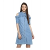 Dropship Women's Denim Solid Cold Shoulder Above Knee Dress (Blue)