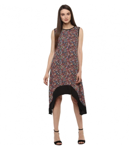 Women's Polyester Printed Sleeveless Knee-Length Dress (Multicolor)
