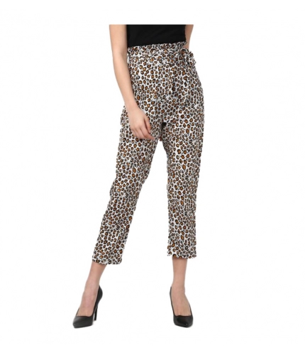Women's Polyester Animal Print Elasticated Trousers (White - Yellow)
