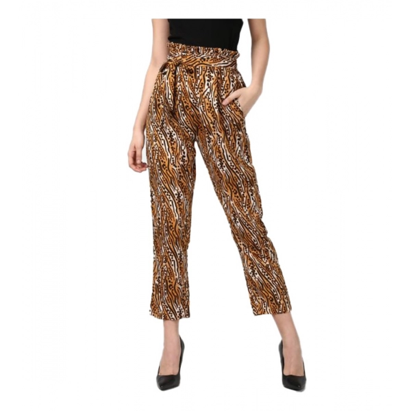 Dropship Women's Polyester Animal Print Elasticated Trousers (Orange - Black)