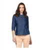 Women's Denim Solid 3-4th Sleeves Top (Blue) Women's Denim Solid 3-4th Sleeves Top (Blue)