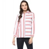 Women's Cotton Striped Roll Up Sleeve Regular Top (Red)