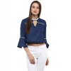 Women's Polyester Solid Bell Sleeve Regular Top (Blue)
