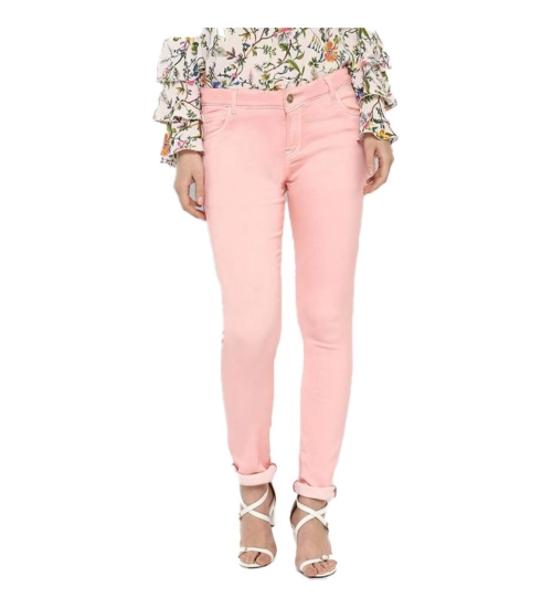 Women's Denim Solid Buttoned Jeans (Pink)