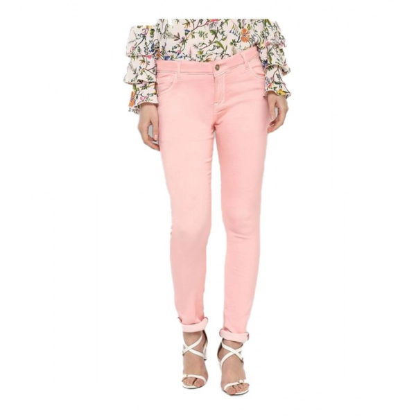 Dropship Women's Denim Solid Buttoned Jeans (Pink)