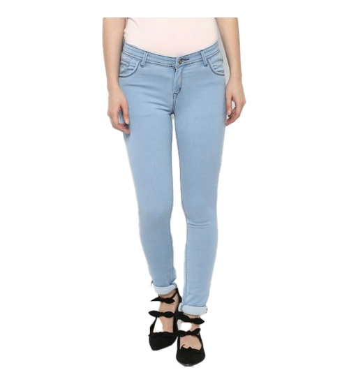 Women's Denim Distressed Buttoned Jeans (Blue)