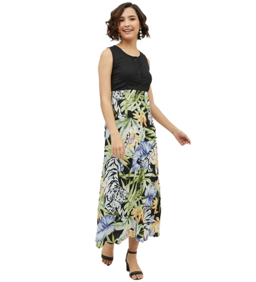 Women's Rayon Floral Sleeveless Calf-length Dress (Multicolor)