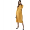 Dropship Women's Polyester Pintuck Long Sleeves Below Knee Dress (Yellow)