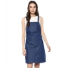 Dropship Women's Denim Solid Shoulder Straps Above Knee Dress (Blue)