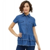 Women's Denim Peplum Short Sleeve Top (Blue) Women's Denim Peplum Short Sleeve Top (Blue)