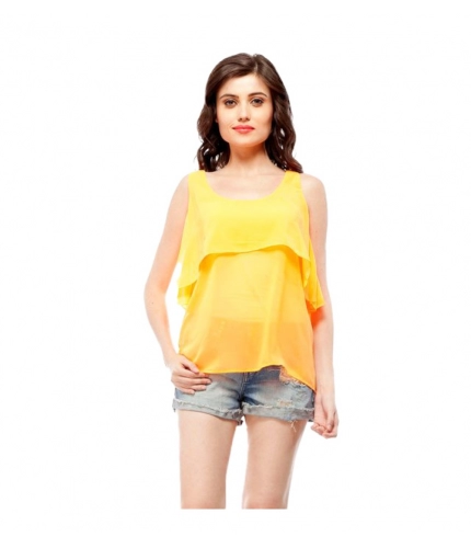 Women's Polyester Solid Sleeveless Regular Top (Orange)