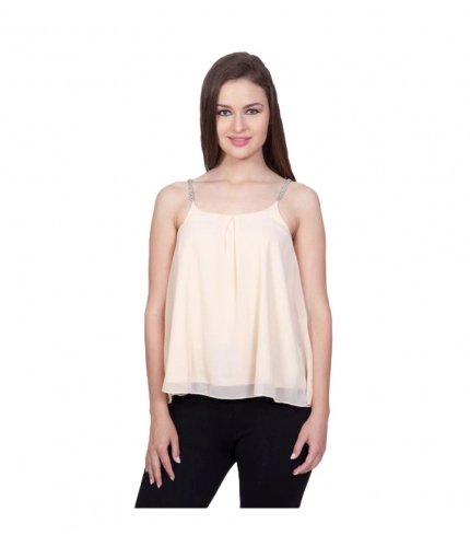 Women's Polyester Solid Shoulder Straps Regular Top (Beige)