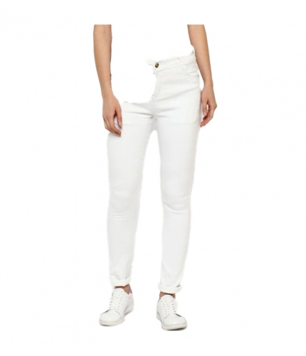 Women's Denim Solid Buttoned Jeans (White)