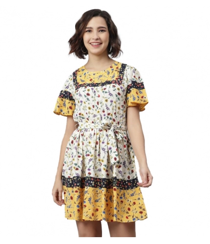 Women's Polyester Floral Flutter Above Knee Dress (Multicolor)