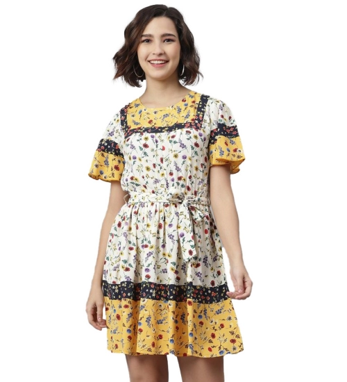 Women's Polyester Floral Flutter Above Knee Dress (Multicolor)