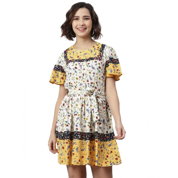 Dropship Women's Polyester Floral Flutter Above Knee Dress (Multicolor)