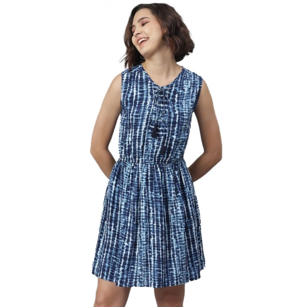Dropship Women's Rayon Tie &amp; Dye Sleeveless Above Knee Dress (Blue)