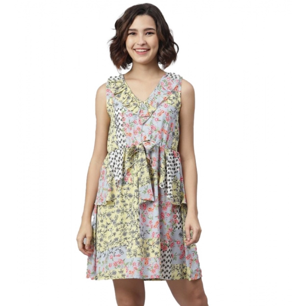 Dropship Women's Polyester Peplum Sleeveless Above Knee Dress (Multicolor)