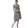Dropship Women's Polyester Animal Print Short Sleeve Knee-Length Dress (Black - White)