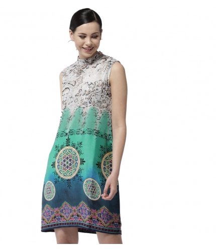 Women's Polyester Printed Sleeveless Above Knee Dress (Multicolor)