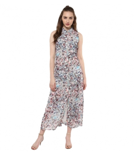 Women's Polyester Chiffon Printed Sleeveless Dress (Multicolor)